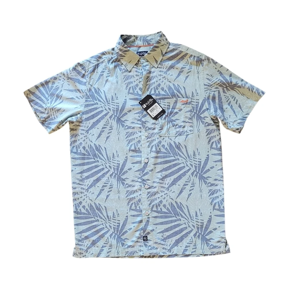 Salt Life Green and Blue Leaf Print Shirt